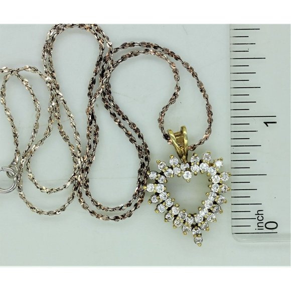 925 STERLING GOLD vermeil heart pendant, cz's, designer signed, 20" chain, 5.5gr - Picture 7 of 8